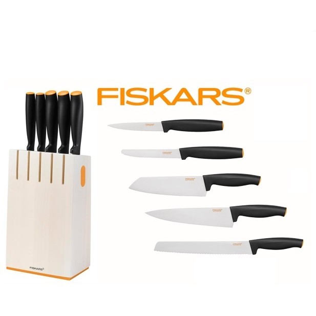 Bloc de lemn cu 5 cutite, negru, alb