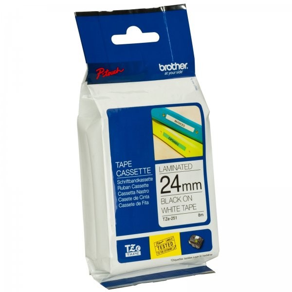 Etichete Brother TZE251 24mm/8m, negru/alb