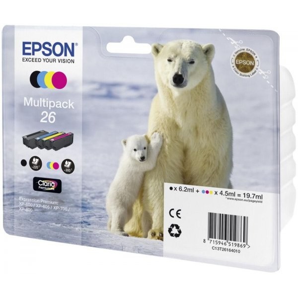 Pachet 4 tonere inkjet Epson 26 negru+color, 19.7ml