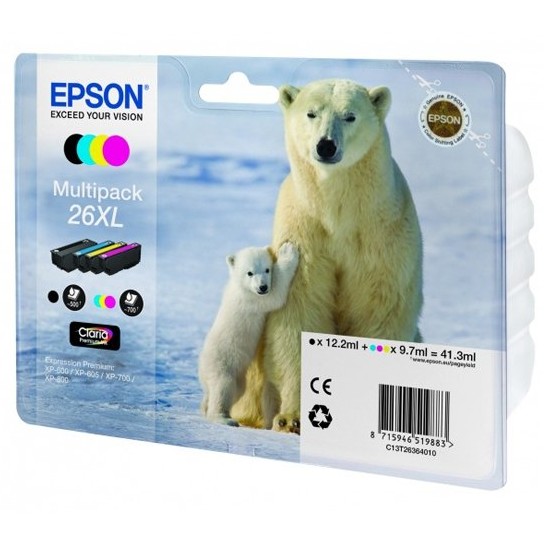 Pachet 4 tonere inkjet Epson 26XL negru+color, 41.3ml