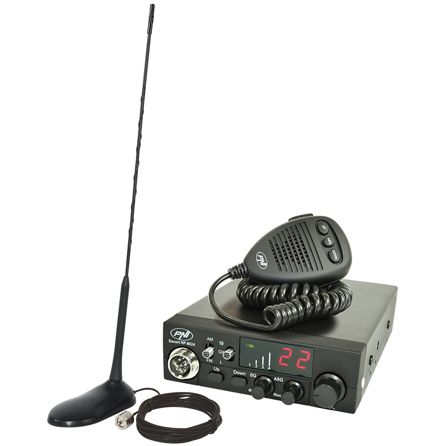 Statie radio Kit Statie radio CB PNI ESCORT HP 8024 ASQ 12/24V + Antena CB PNI Extra 45 cu magnet