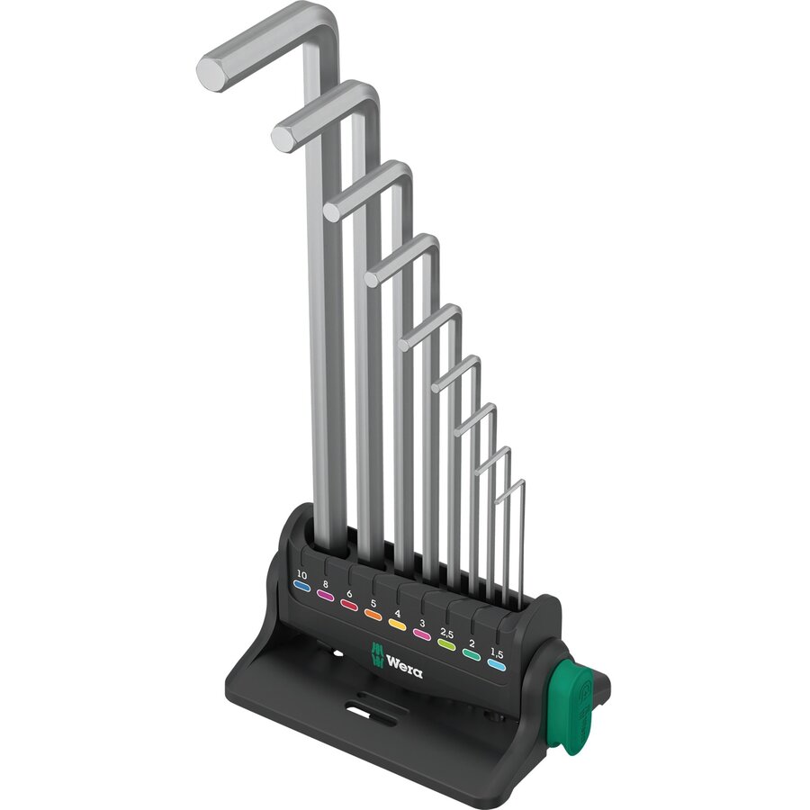 950/9 Hex-Plus 8 L-key set, 9 pieces, screwdriver (chrome, with retaining clip and wall holder)