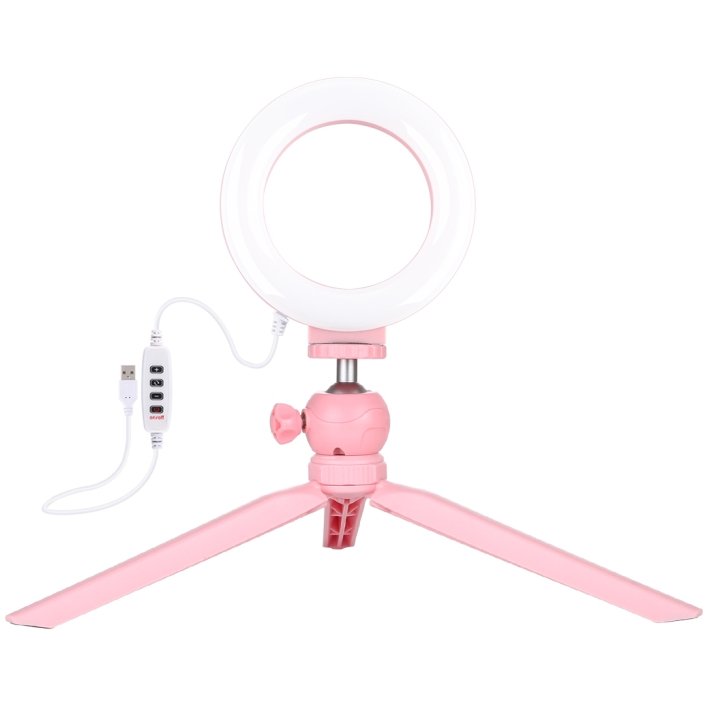 Accesoriu Camera Video Actiune cu trepied, 24-26 Lumeni, 40 Leduri, Reglare lumina, 12cm, Roz