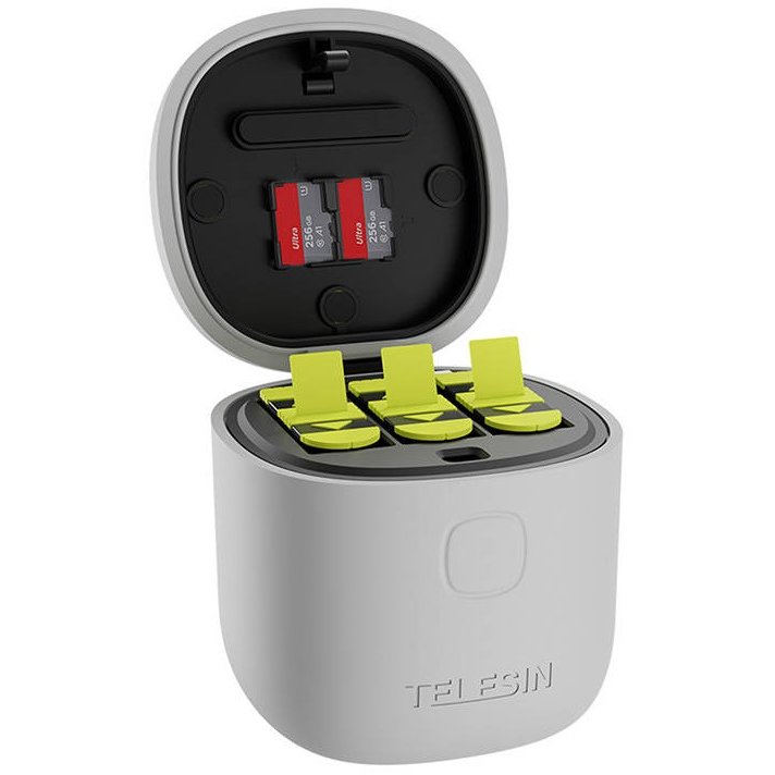 Accesoriu Camera Video Actiune pentru GoPro Hero9/Hero10 Black, incarcare simultana 3 baterii, cititor carduri TF, Gri