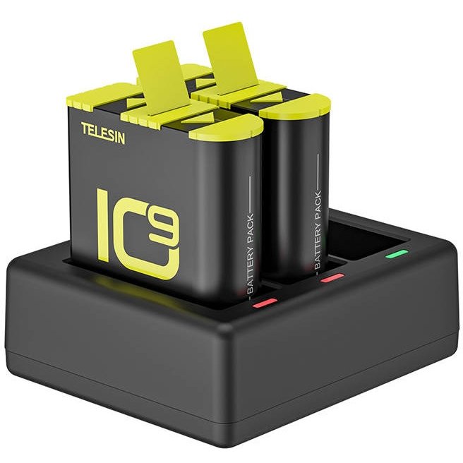 Accesoriu Camera Video Actiune pentru GoPro Hero9/Hero10 Black, incarcare simultana 3 baterii, Negru