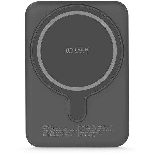 Acumulator extern LifeMag PB11 10000 mAh, compatibila MagSafe, 15W, Cablu USB-C, Negru