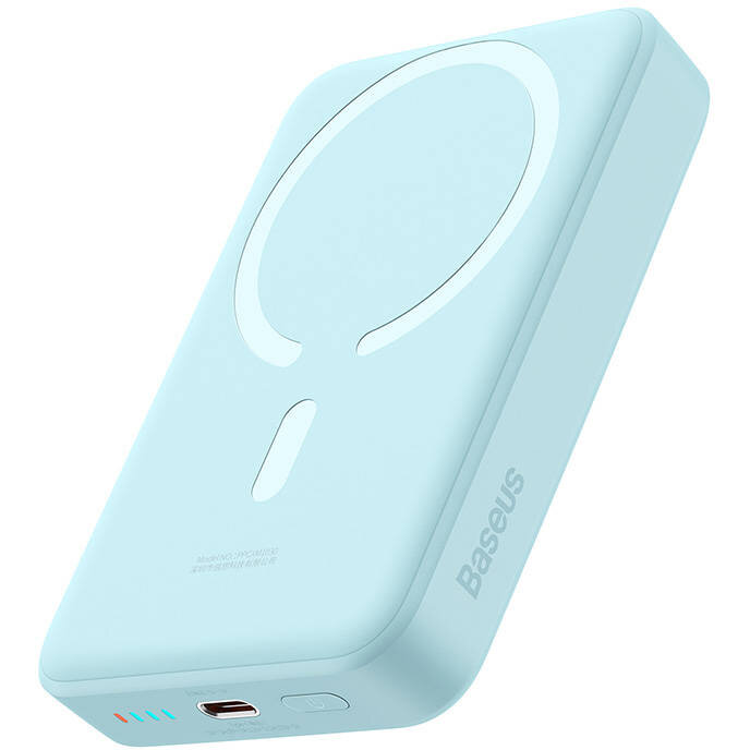 Acumulator extern Magnetic Mini, Incarcare Wireless, Fast Charge 30W, 10000 mAh, Cablu USB-C inclus, Albastru