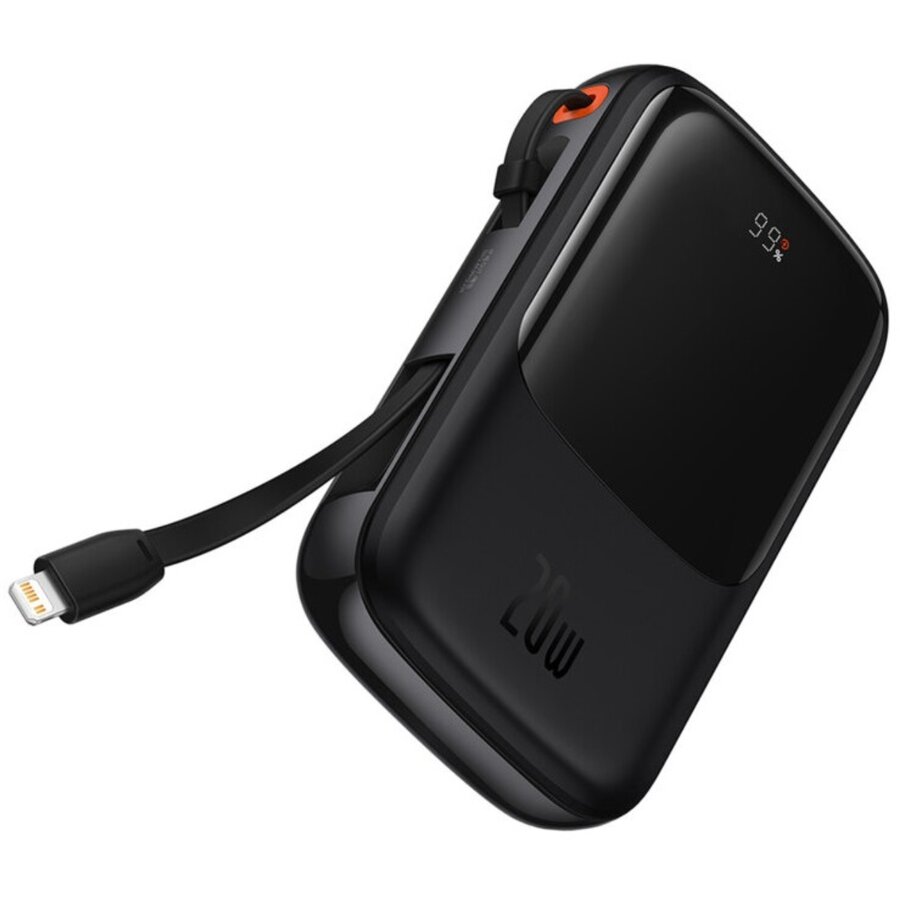 Acumulator Extern Q Pow Digital Display 20000mAh 20W Lightning Type-C USB Cablu USB-C 3A Negru