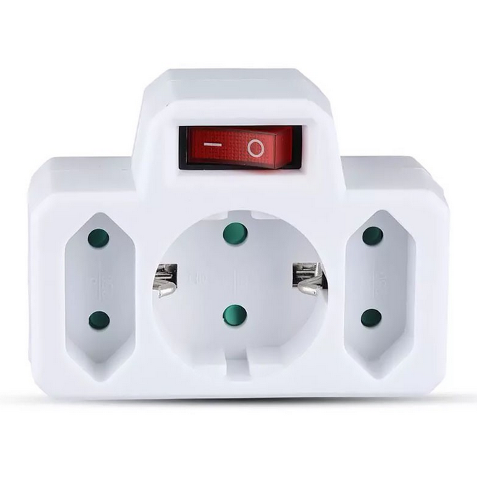 Adaptor priza cu intrerupator 8788 3 prize 1x Schuko 16A max si 2x Euro 2.5A max Alb