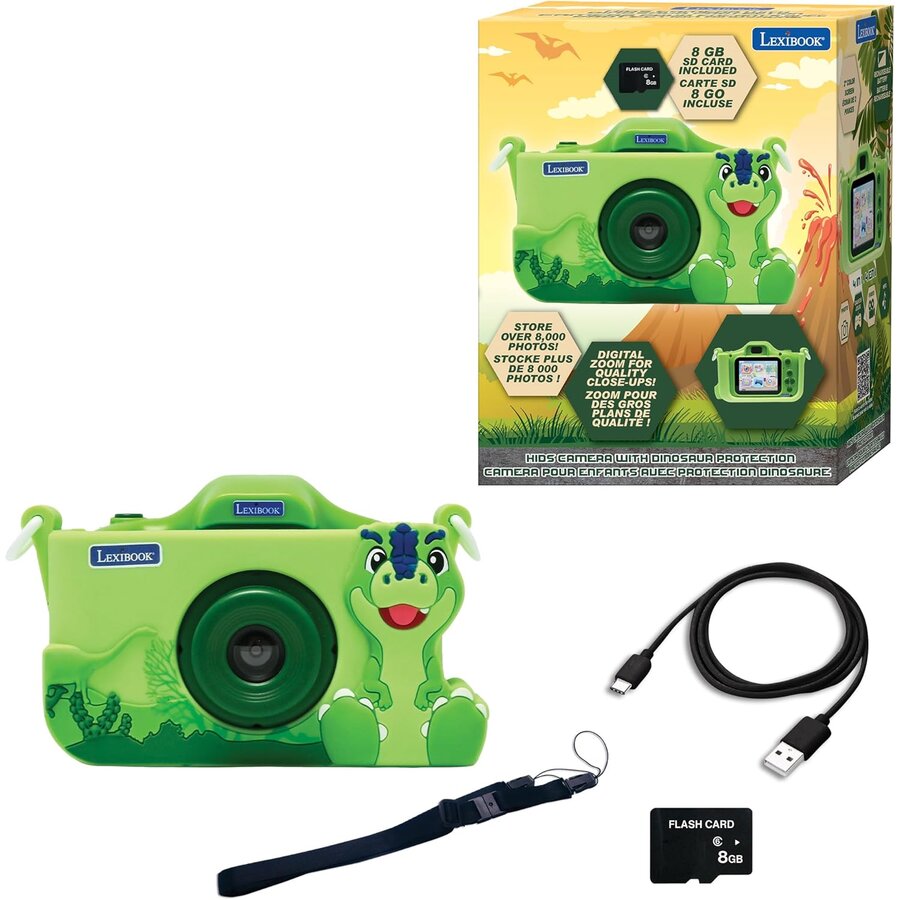 Aparat Foto pentru Copii DJ078DINO cu Husa si Card SD 8GB Inclus Verde
