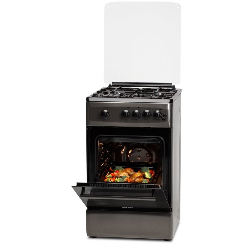 Aragaz 4 Arzatoare Siguranta Grill Rotisor Aprindere Iluminare Capac Sticla Gri