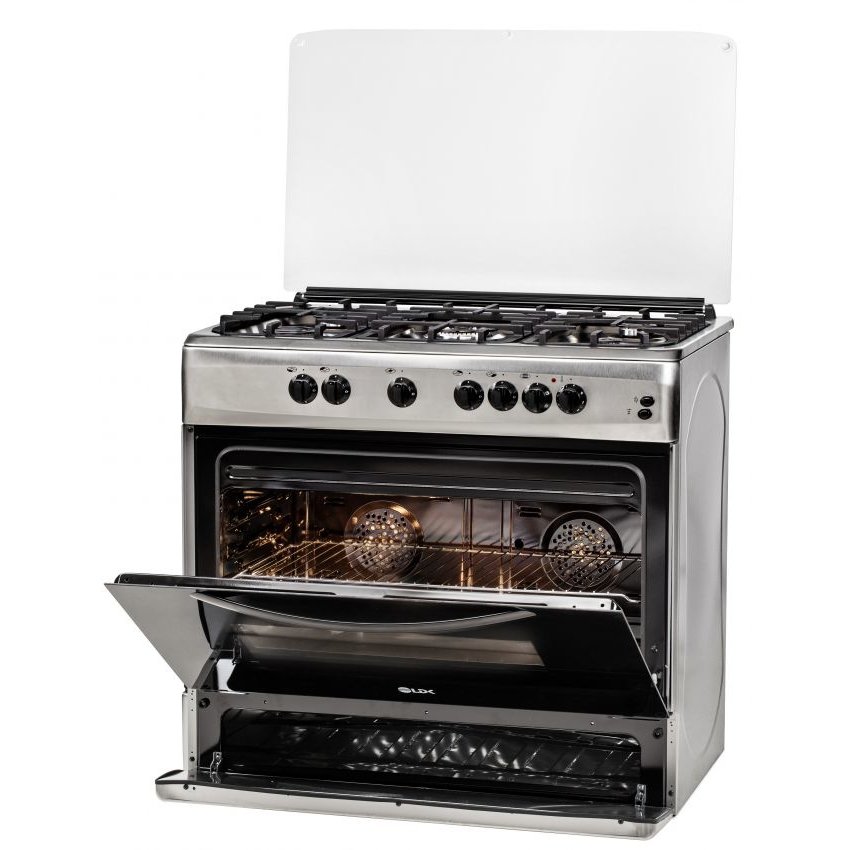 Aragaz 5 Arzatoare Convectie Duala Cuptor Electric Aprindere Electrica Gratar Fonta Inox