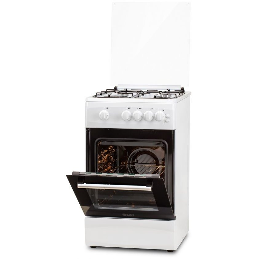 Aragaz 5060 GRAI WH RMV LPG 4 Arzatoare Siguranta Grill Rotisor Aprindere Iluminare Capac sticla Alb