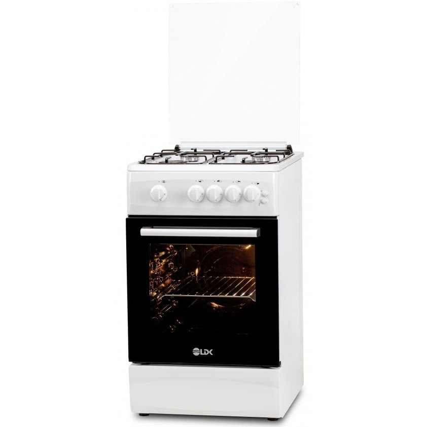 Aragaz 5060 GRAI WH RMV NG 4 Arzatoare Siguranta Grill Rotisor Aprindere Iluminare Capac sticla Alb