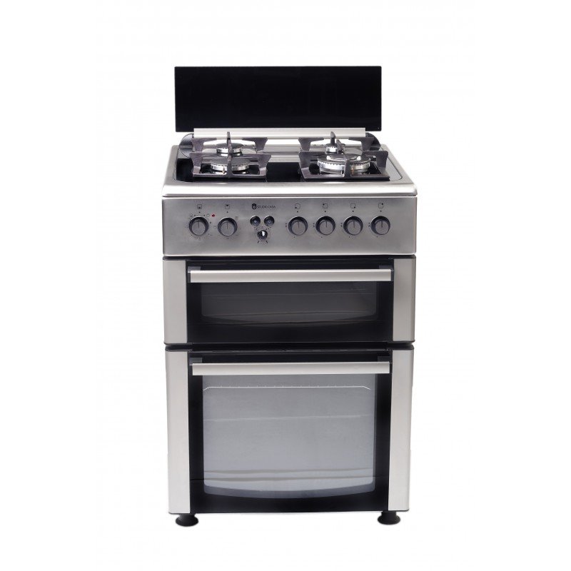 Aragaz Mixt FFM60/60Inox Duetto Gaz 4 Arzatoare 2 Cuptoare Gaz+Electric Inox/ Sticla Neagra