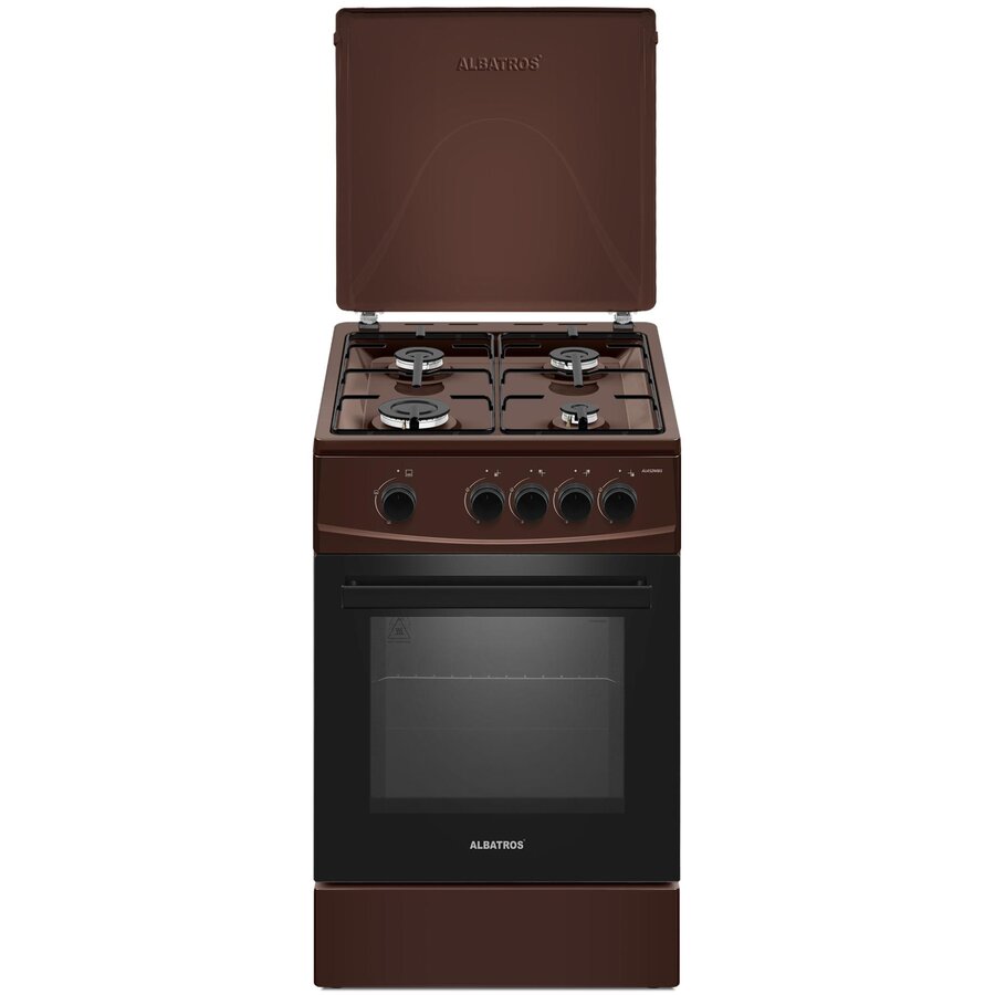 Aragaz pe Gaz AL452MBS 4 Arzatoare Siguranta Capac Metalic Maro