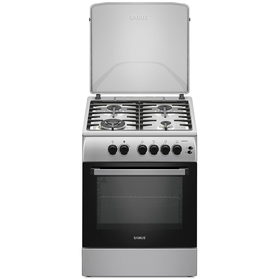 Aragaz SM664XPGS1 4 Arzatoare + Cuptor pe Gaz Aprindere Electrica Timer Grill 60CM Inox