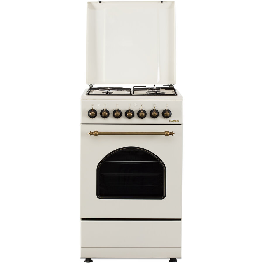 Aragaz SR550EL3C1 Design Rustic 3 Arzatoare pe Gaz + 1 Arzator Electric Cuptor Electric 48L Timer Mecanic 50CM Bej