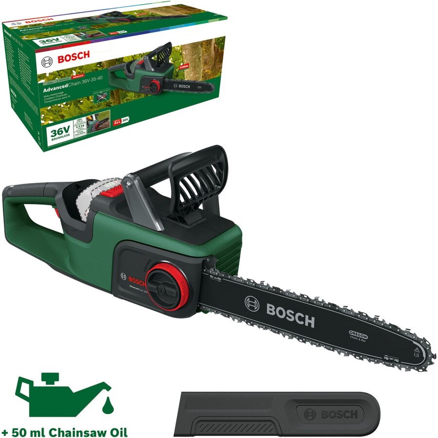Bosch cordless chainsaw AdvancedChain 36V 35-40 Solo, 36Volt, electric chainsaw (green/black, without battery and charger, POWER FOR ALL)