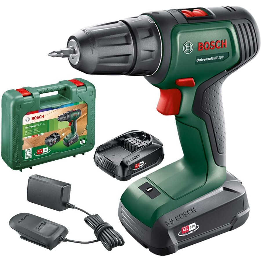 Bosch Cordless drill UniversalDrill 18V (green/black, 2x Li-ion battery 1.5Ah, case)