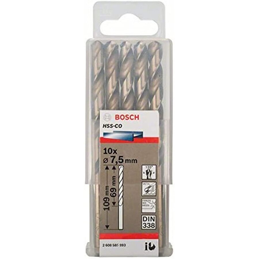 Bosch Metal twist drill HSS-Co, DIN 338,  7.5mm (10 pieces, working length 69mm)