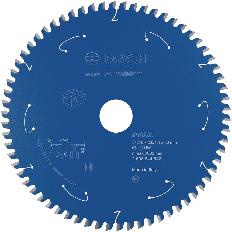 Bosch Powertools circular saw blade Expert for Aluminium, 210mm, 66Z (bore 30mm, for cordless table saws)
