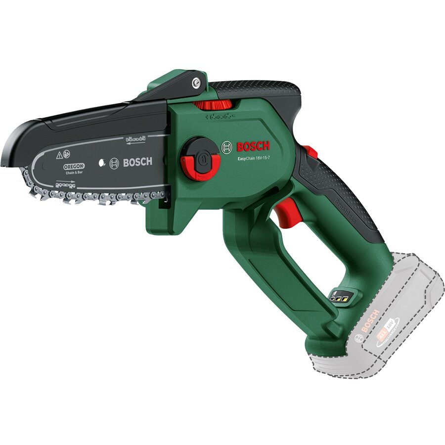 Bosch Powertools Cordless Chainsaw EasyChain 18V-15-7 Solo, 18 Volt (green/black, without battery and charger, POWER FOR ALL ALLIANCE)