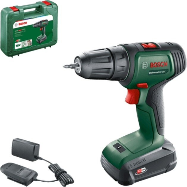 Bosch Powertools Cordless Drill/Driver UniversalDrill 18V (green/black, Li-ion battery 2.5Ah, case, POWER FOR ALL ALLIANCE)