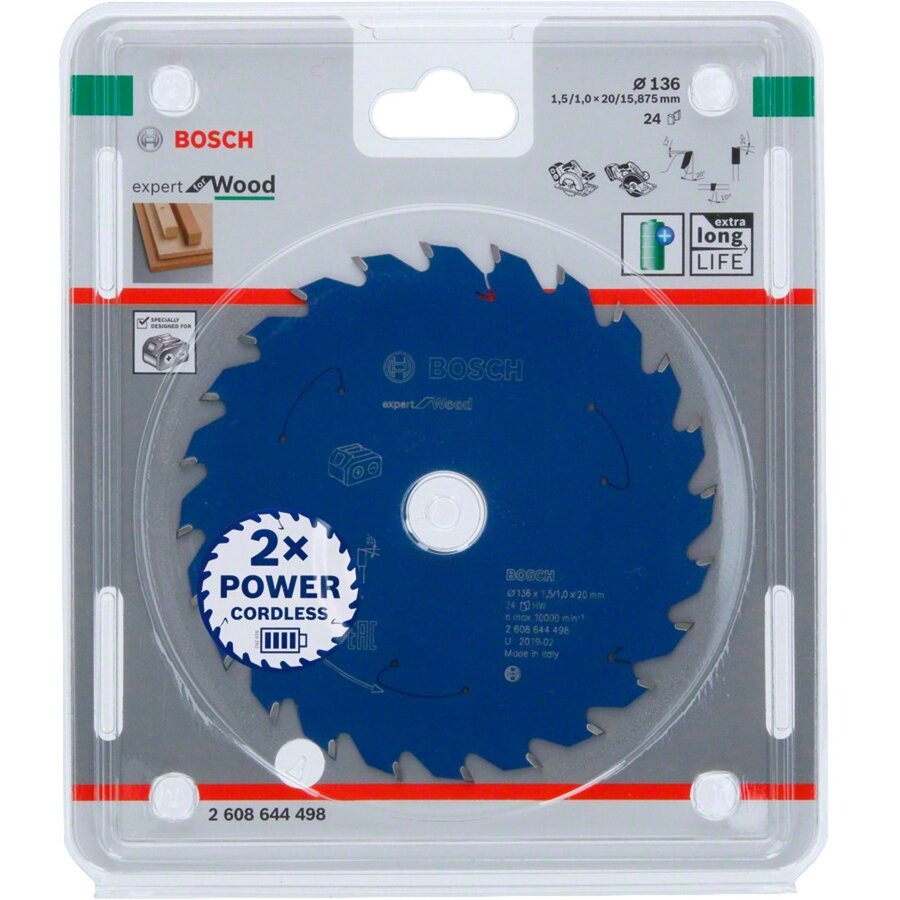 Bosch Professional circular saw blade Expert for Wood, O 136mm, 24Z bore 20mm, for cordless hand-held circular saws