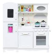 Bucatarie Pentru Copii Lemn mdf Alb Cuptor Frigider Chiuveta Set Ustensile Si Cratite De Gatit 91x102.5x30 cm