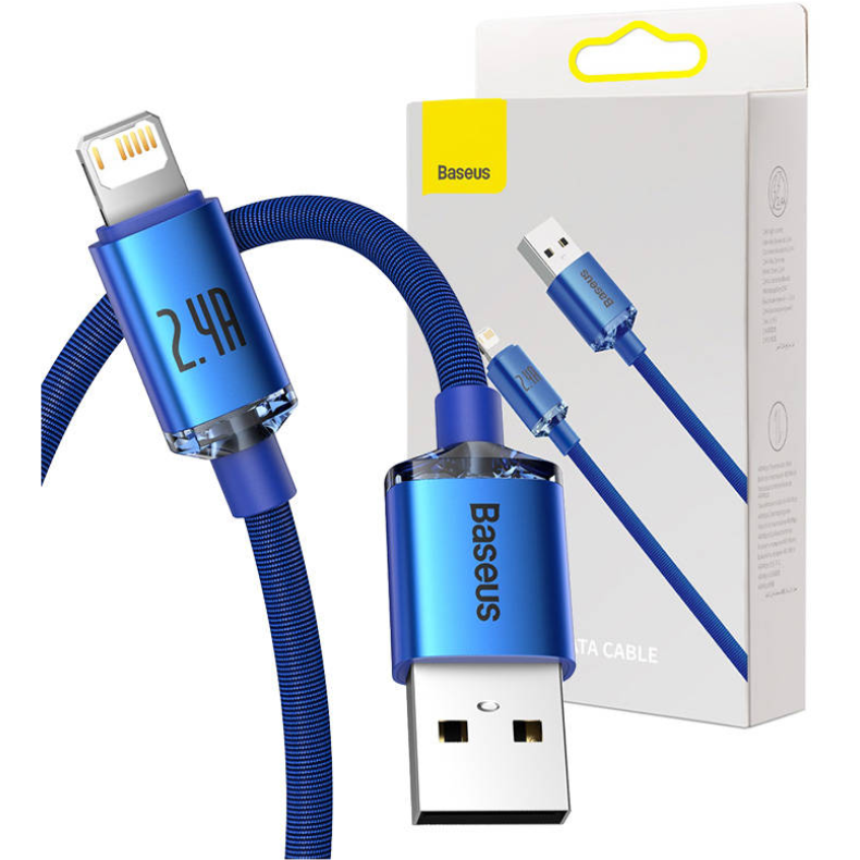 Cablu Date Crystal Shine  USB  Lightning  2.4A  2m  Albastru