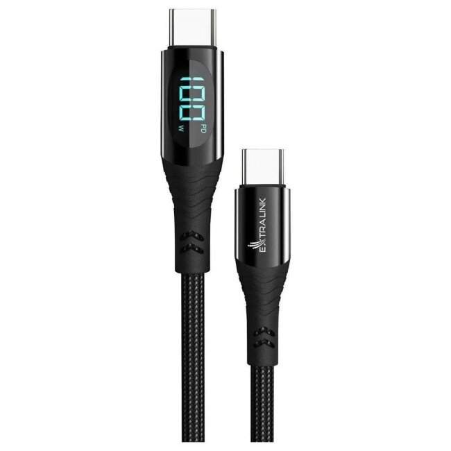 Cablu Date Smart Life USB-C - USB-C  Display LED  100W 2m Negru