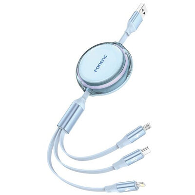 Cablu Date X113 1.1M   Micro -USB  Lightning  USB-C Albastru