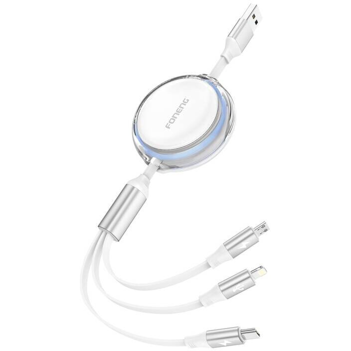 Cablu Date X113 1.1M  Micro-USB  Lightning  USB-C Alb