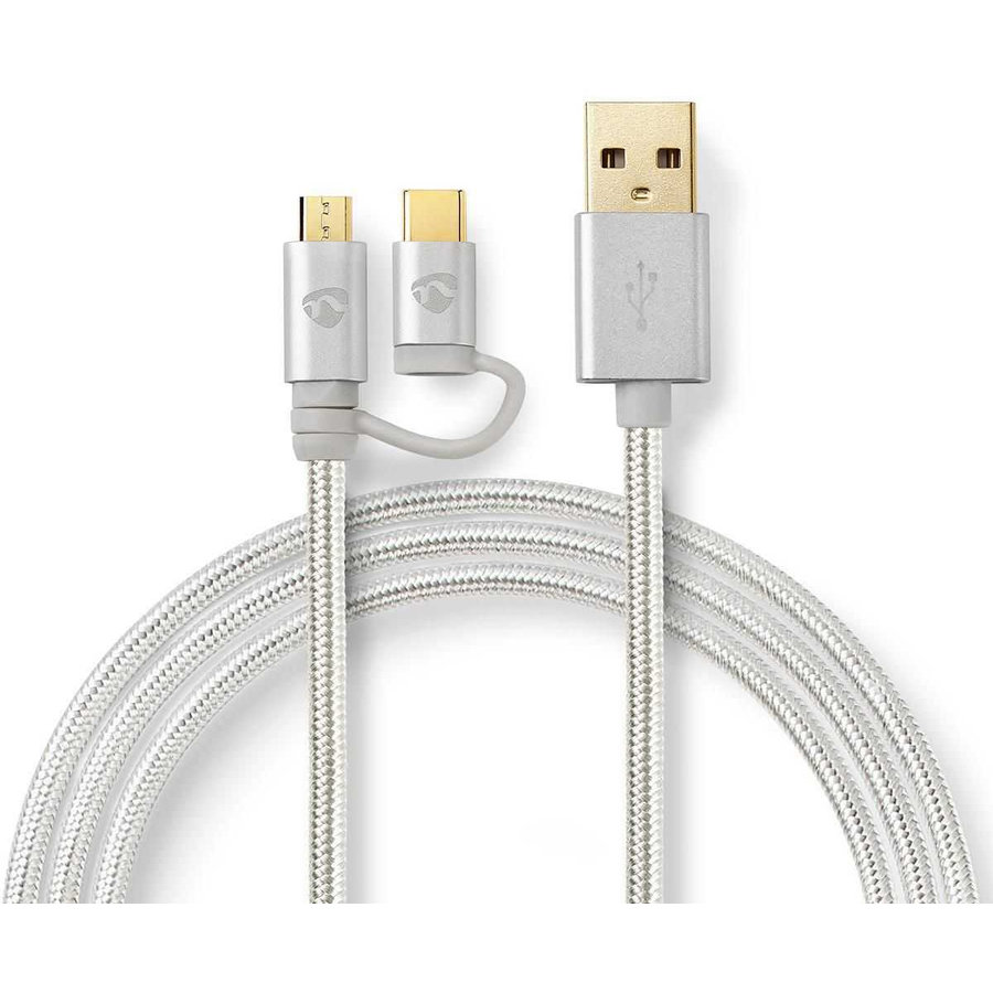 Cablu de Alimentare si Sincronizare 2 in 1 MicroUSB si USB tip C 1m Gri