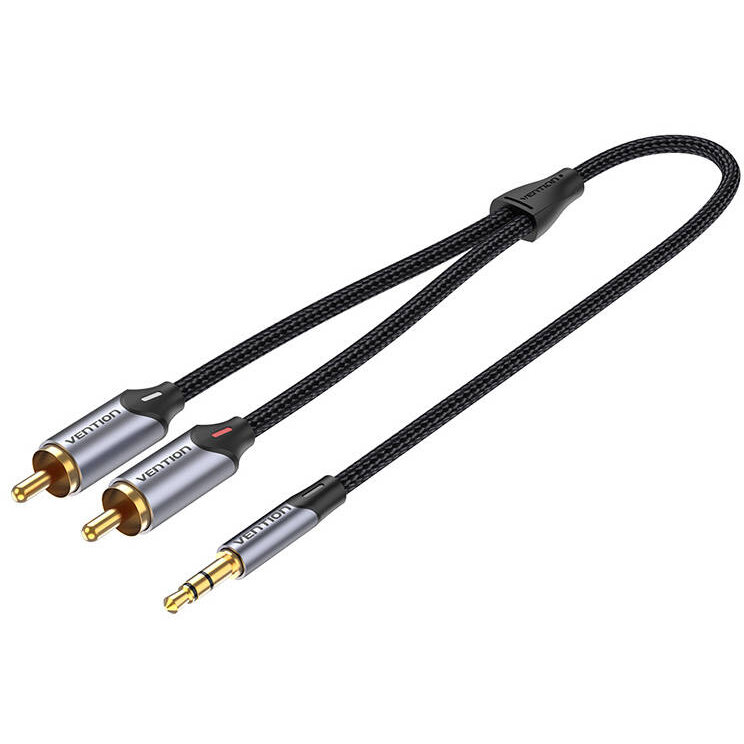 Cablu de date BCNBD, 1x jack 3.5 mm tata la 2x RCA tata, 50cm, Gri