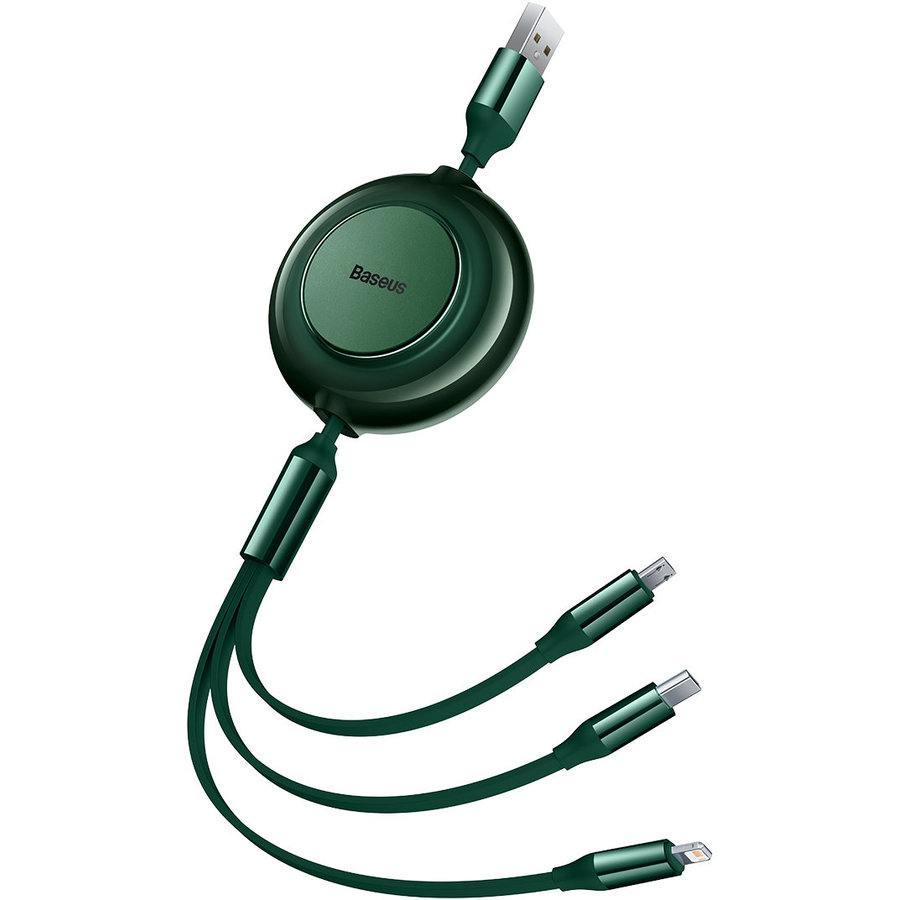 Cablu de date Bright Mirror 2, USB - Micro-USB/Lightning/USB Type-C, 3.5A, 1.1m, Verde