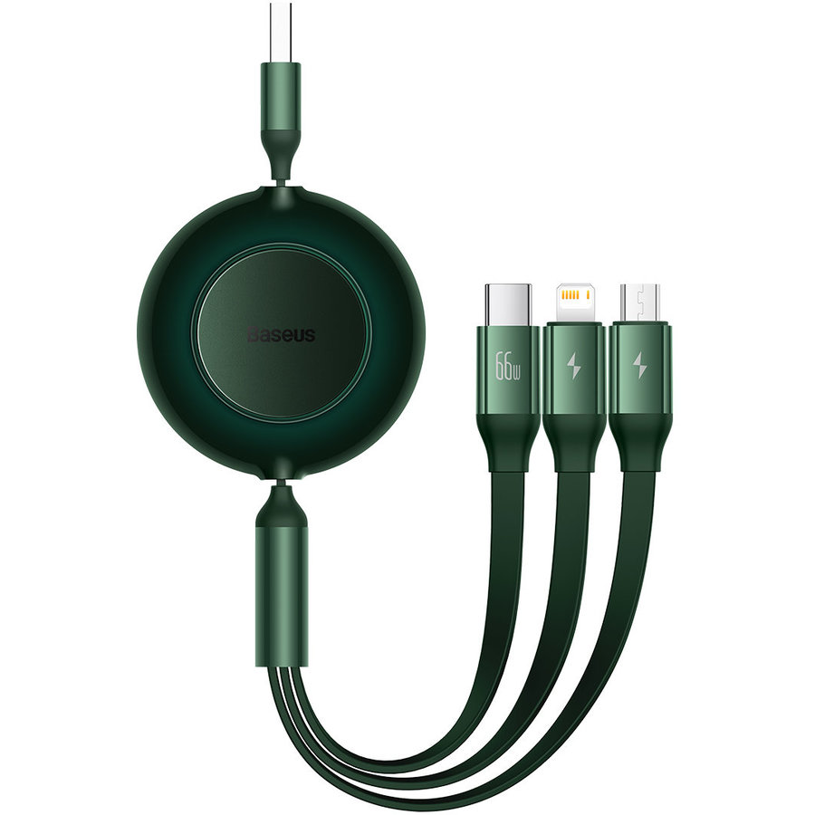 Cablu de date Bright Mirror 2, USB - Micro-USB/Lightning/USB Type-C, 66W, 1.1m, Verde