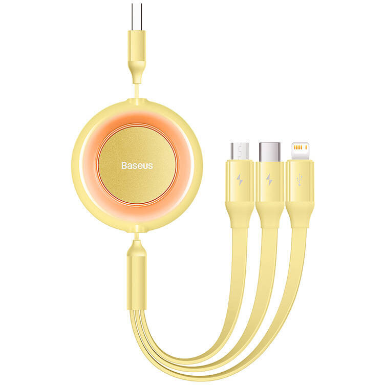 Cablu de date Bright Mirror 2, USB la USB-C/Lightning/Micro-USB, 3.5A, 1.1m, Galben