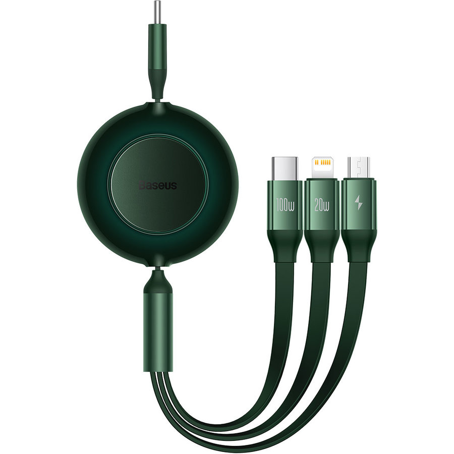 Cablu de date Bright Mirror 2, USB Type-C - Micro-USB/Lightning/USB Type-C, 3.5A, 1.1m, Verde