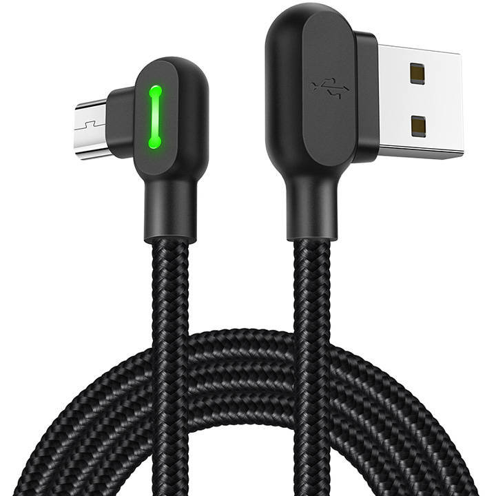 Cablu de date CA-5773, Unghi incarcare de 90 grade, Indicator LED, USB/MicroUSB, 2A, 3m Negru