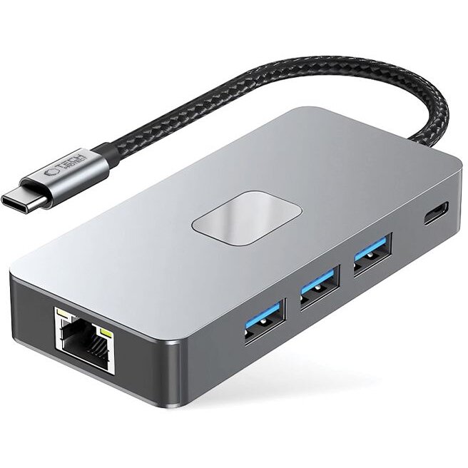 Cablu de date HB05, USB-C - 3x USB 3.0, 1x HDMI, 1x RJ45, 1x USB-C 100W, 1x USB-C, 1x MicroSD, 1x SD, Gri