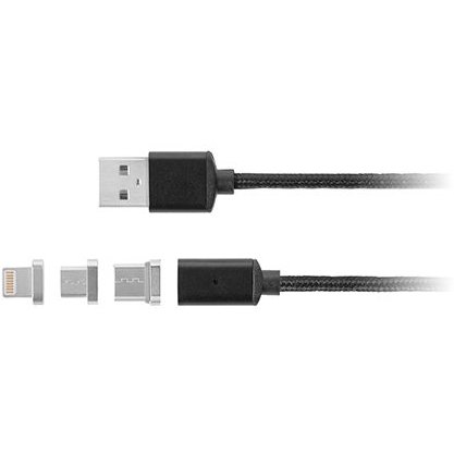Cablu de Date / Incarcare KM0458 Magnetic USB la microUSB / USB-C / Lightning 1M Negru