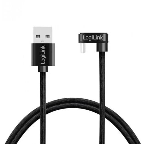 Cablu de Date / Incarcare pentru Smartphone USB 2.0 Type-C (T) la 180 Grade la USB-A (T) 2 x Ecranat Aluminiu 3M Negru