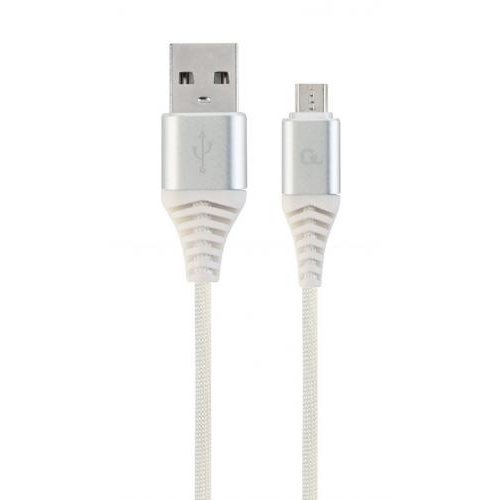 Cablu de date Premium cotton braided USB 2.0 - MicroUSB 1m Silver White