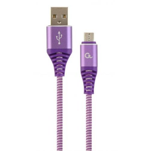 Cablu de date Premium cotton braided USB 2.0 - MicroUSB 2m Purple White