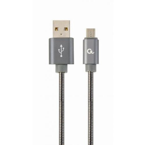 Cablu de date Premium Spiral Metal USB - Micro USB 2m Grey