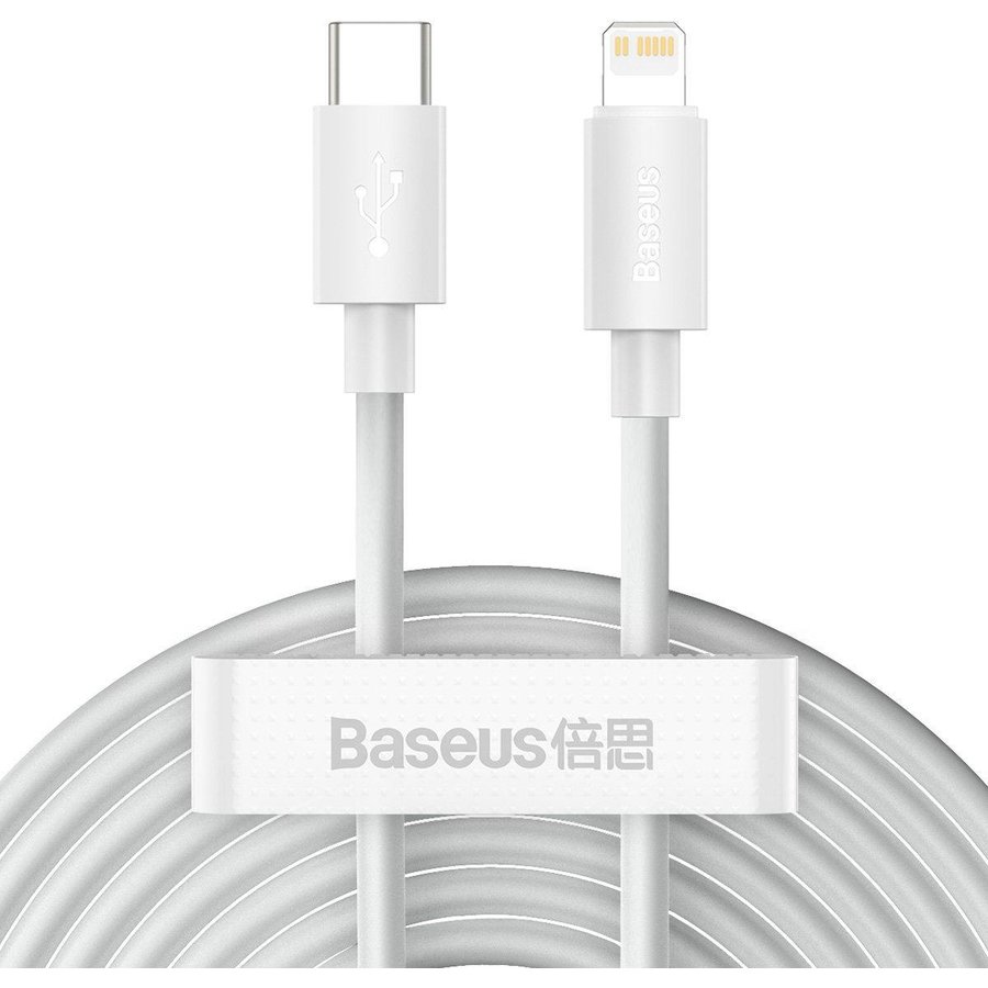 Cablu de date Wisdom, USB Type-C/Lightning, Fast Charging, PD 20W, 1.5m, Alb, Set 2 bucati