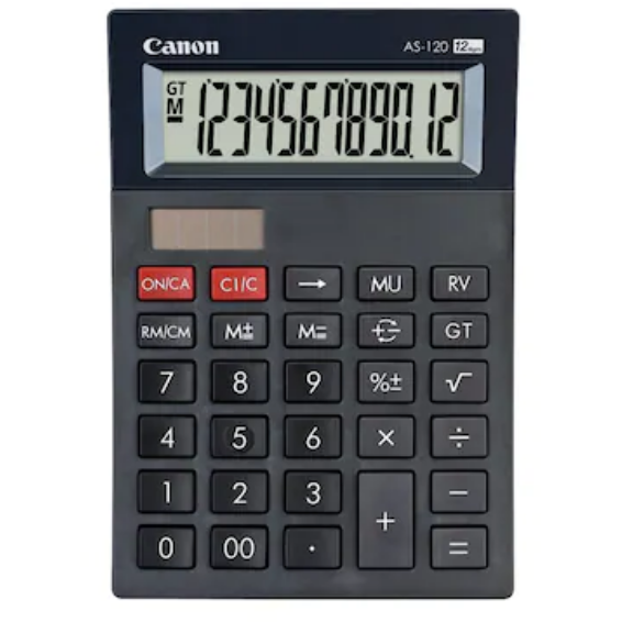 Calculator de Birou AS-120 II Display 12 Cifre Alimentare Solara si Baterie Negru