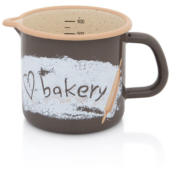 Cana cu Cioc Bakery 0.8L Metal Emailat Diametru 10CM Maro/Bej